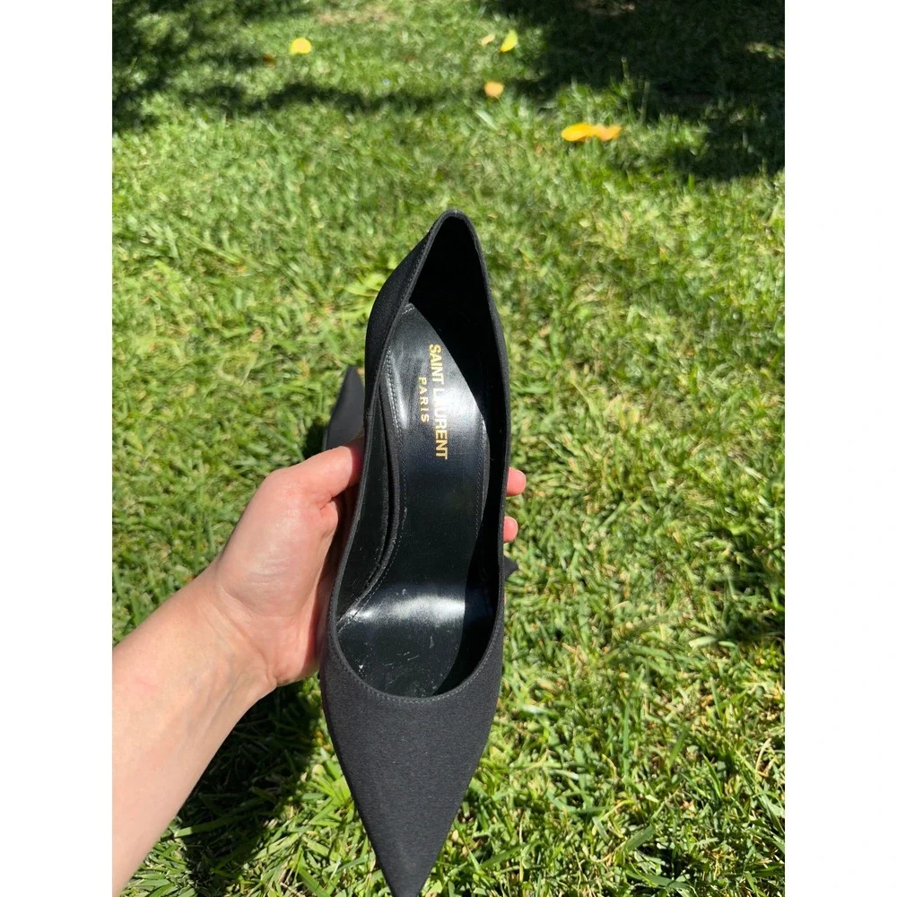 Saint Laurent Paris Anja Black Fabric Pointed Toe Pumps Stiletto Heels Size 38.5 - Picture 8 of 9